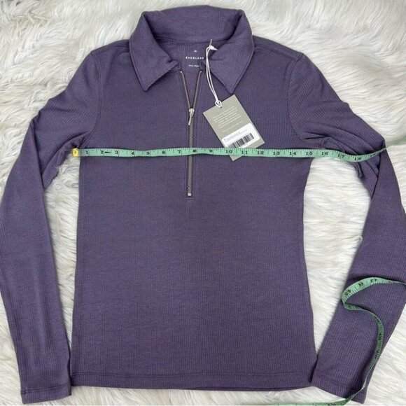 Everlane Women's‎ NWT Purple Quarter Zip Lyocell Micro-Ribbed Polo Blouse XS/C31 - Picture 10 of 11